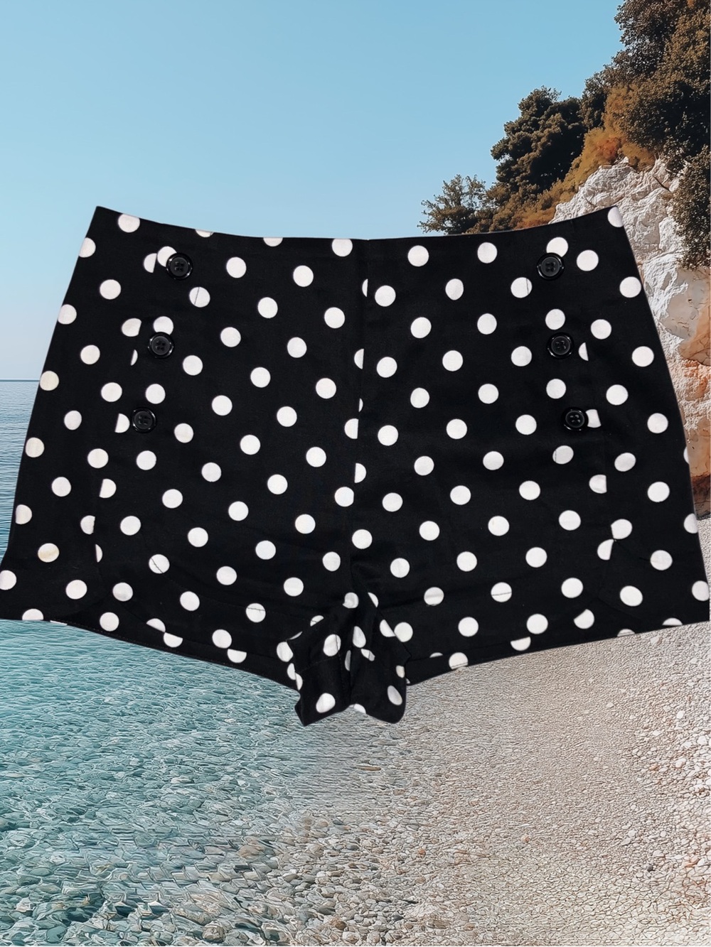 Forever 21 Sailor High Rise Button Shorts Stretch Black White Polka Dot Size XS